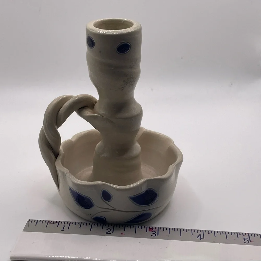 Vintage cobalt salt glazed. Williamsburg pottery. Candle holder.